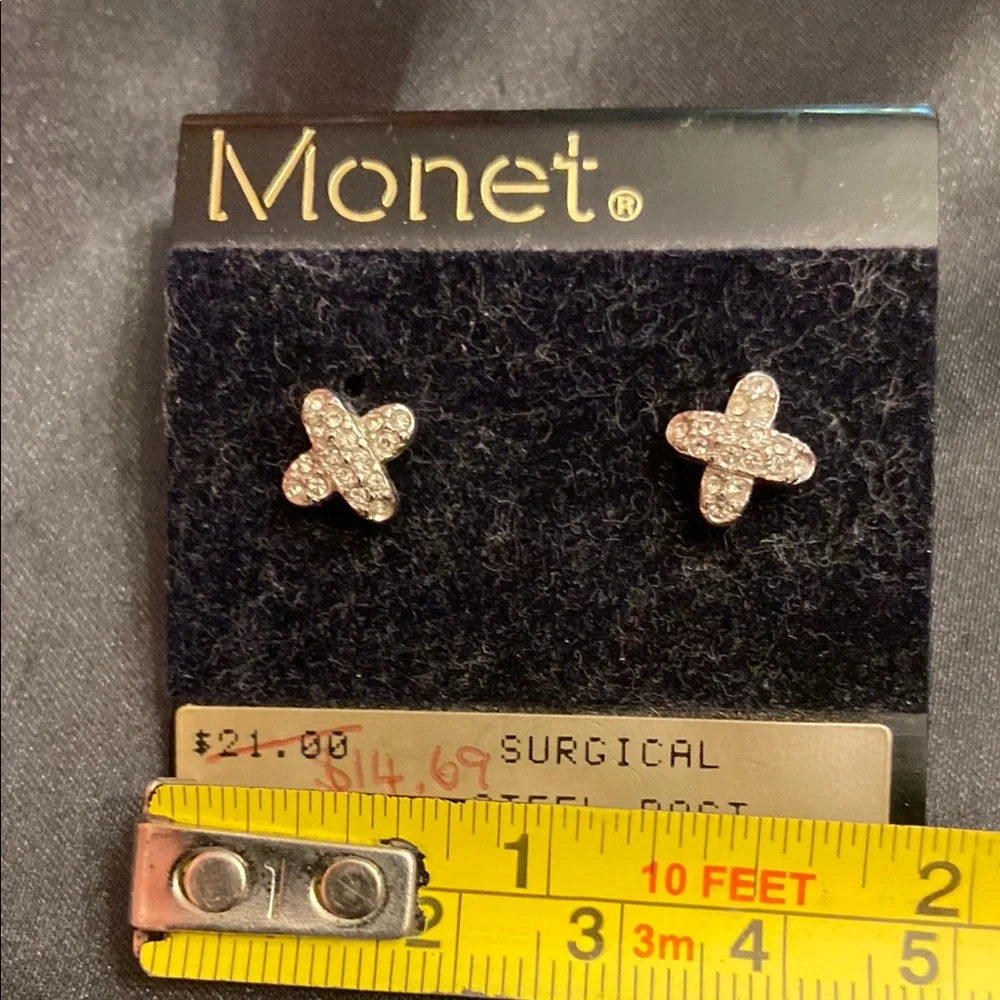 Vintage Monet Silver Stud Earrings - Picture 3 of 3